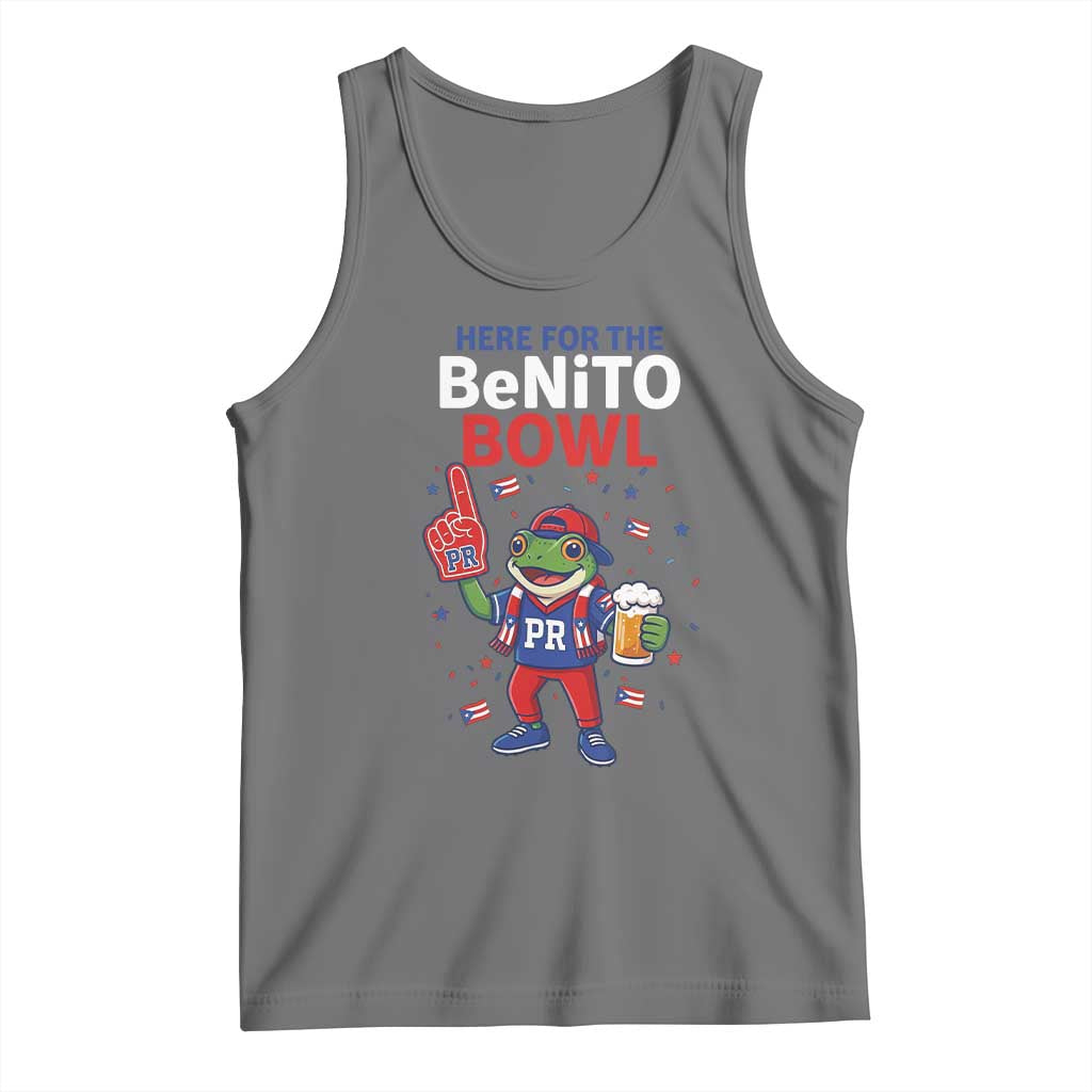 Funny Benito Bowl Puerto Rican Football Tank Top Coquí Frog Music Fan with Beer and Foam Finger TS02 Black Heather Print Your Wear