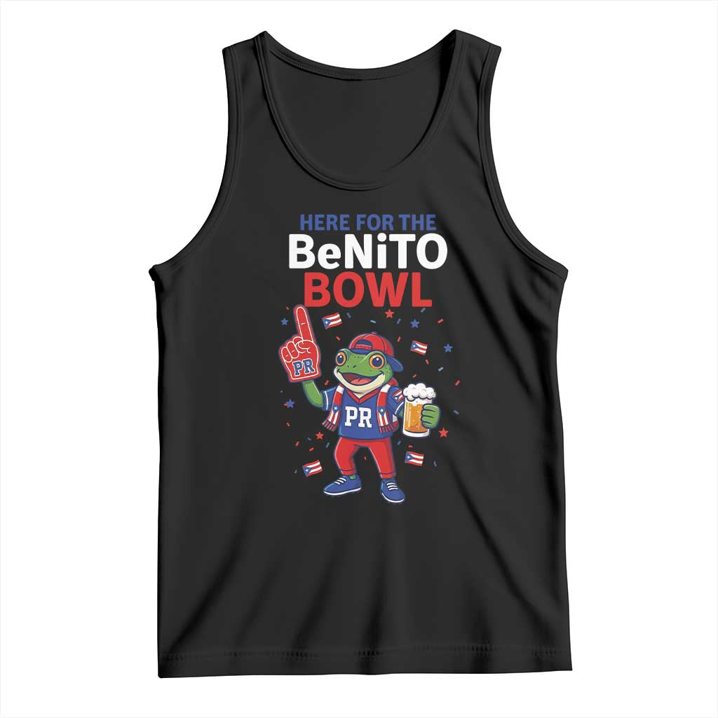 Funny Benito Bowl Puerto Rican Football Tank Top Coquí Frog Music Fan with Beer and Foam Finger TS02 Black Print Your Wear