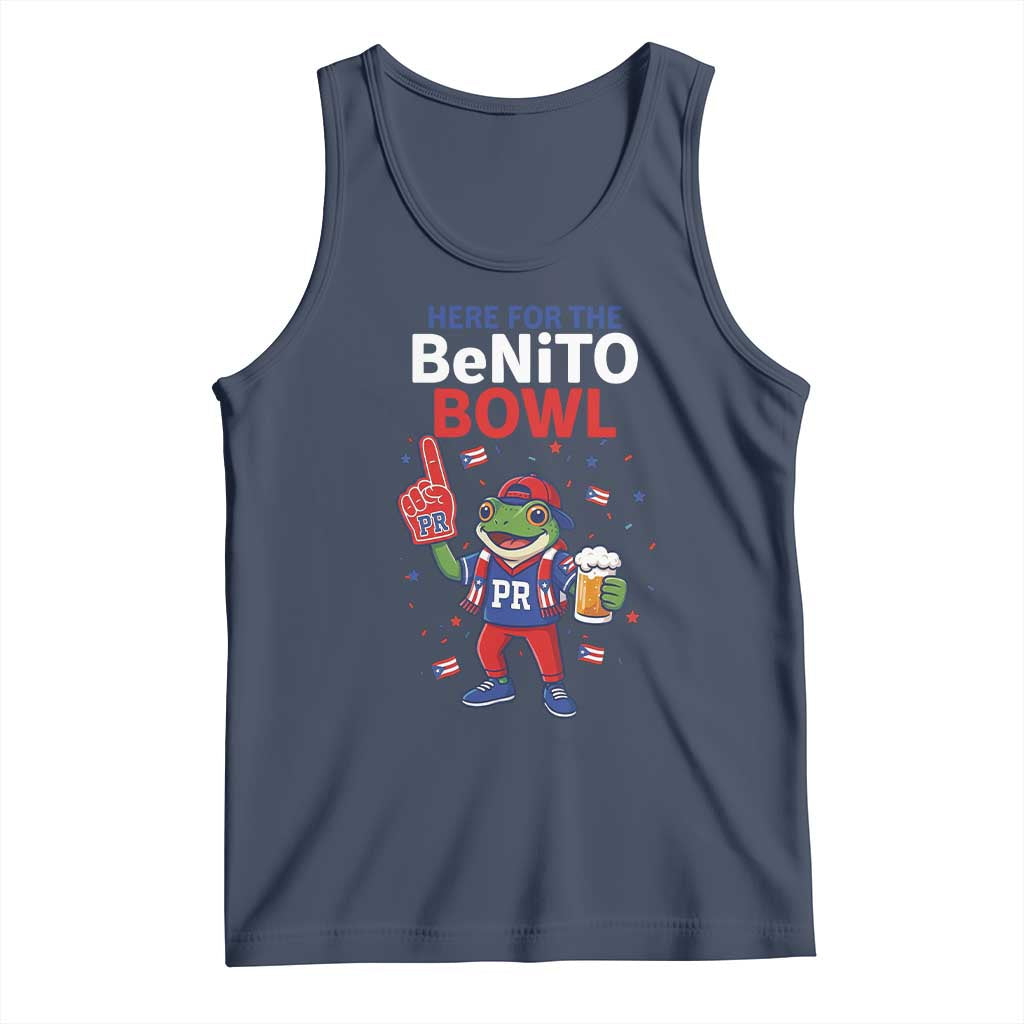 Funny Benito Bowl Puerto Rican Football Tank Top Coquí Frog Music Fan with Beer and Foam Finger TS02 Navy Print Your Wear