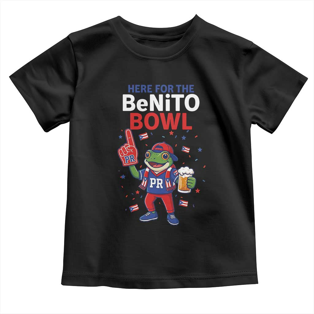 Funny Benito Bowl Puerto Rican Football Toddler T Shirt Coquí Frog Music Fan with Beer and Foam Finger TS02 Black Print Your Wear