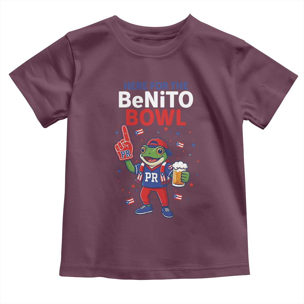 Funny Benito Bowl Puerto Rican Football Toddler T Shirt Coquí Frog Music Fan with Beer and Foam Finger TS02 Maroon Print Your Wear