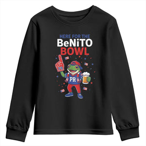 Funny Benito Bowl Puerto Rican Football Youth Sweatshirt Coquí Frog Music Fan with Beer and Foam Finger TS02 Black Print Your Wear