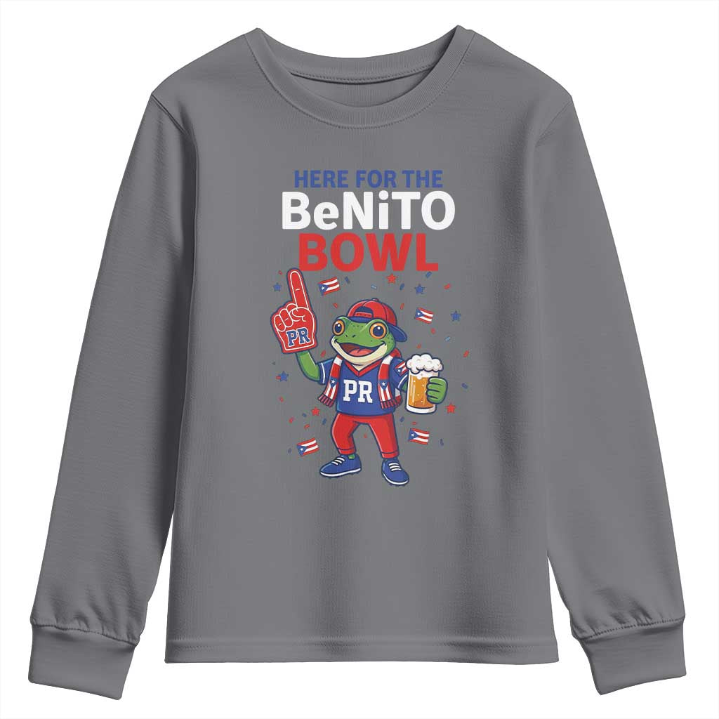 Funny Benito Bowl Puerto Rican Football Youth Sweatshirt Coquí Frog Music Fan with Beer and Foam Finger TS02 Charcoal Print Your Wear