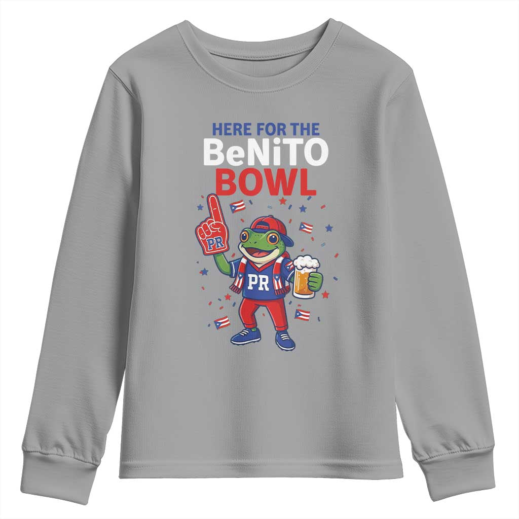 Funny Benito Bowl Puerto Rican Football Youth Sweatshirt Coquí Frog Music Fan with Beer and Foam Finger TS02 Sport Gray Print Your Wear