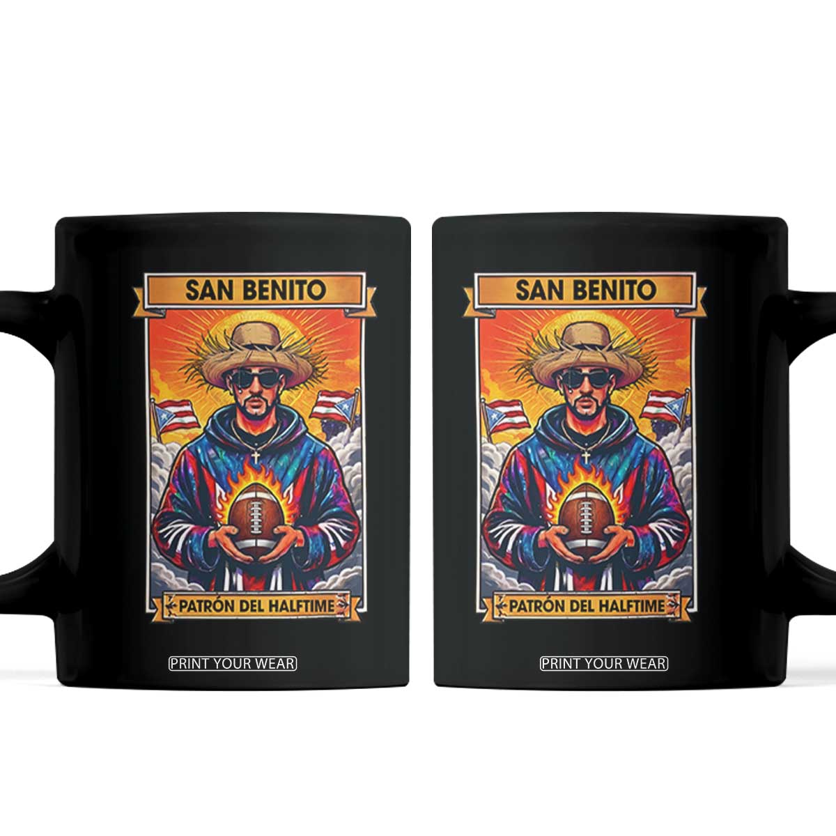 Funny San Benito Patron del Halftime Coffee Mug Bowl 2026 Puerto Rican Football Music Fan TS02 Black Print Your Wear