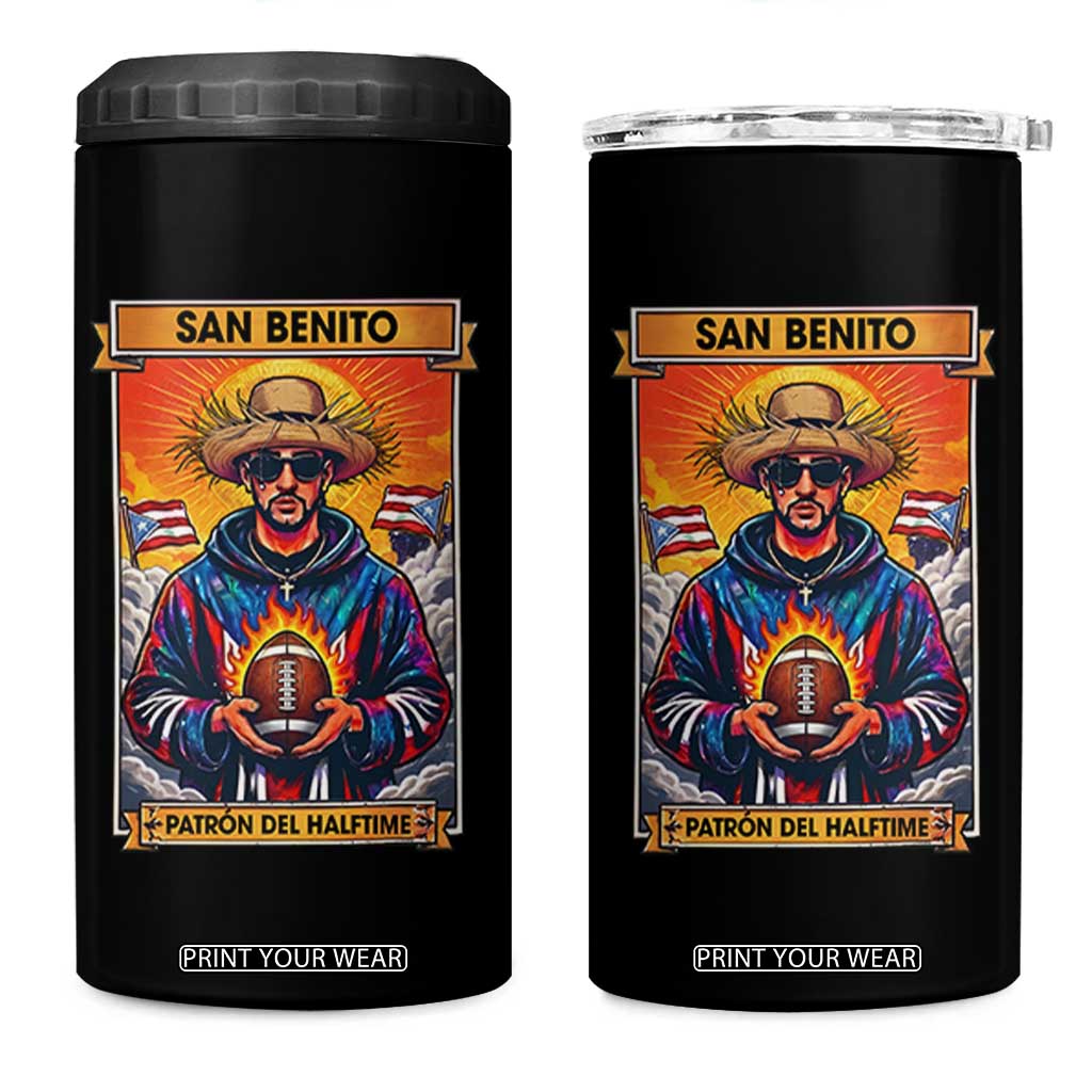 Funny San Benito Patron del Halftime 4 in 1 Can Cooler Tumbler Bowl 2026 Puerto Rican Football Music Fan TS02 One Size: 16 oz Black Print Your Wear