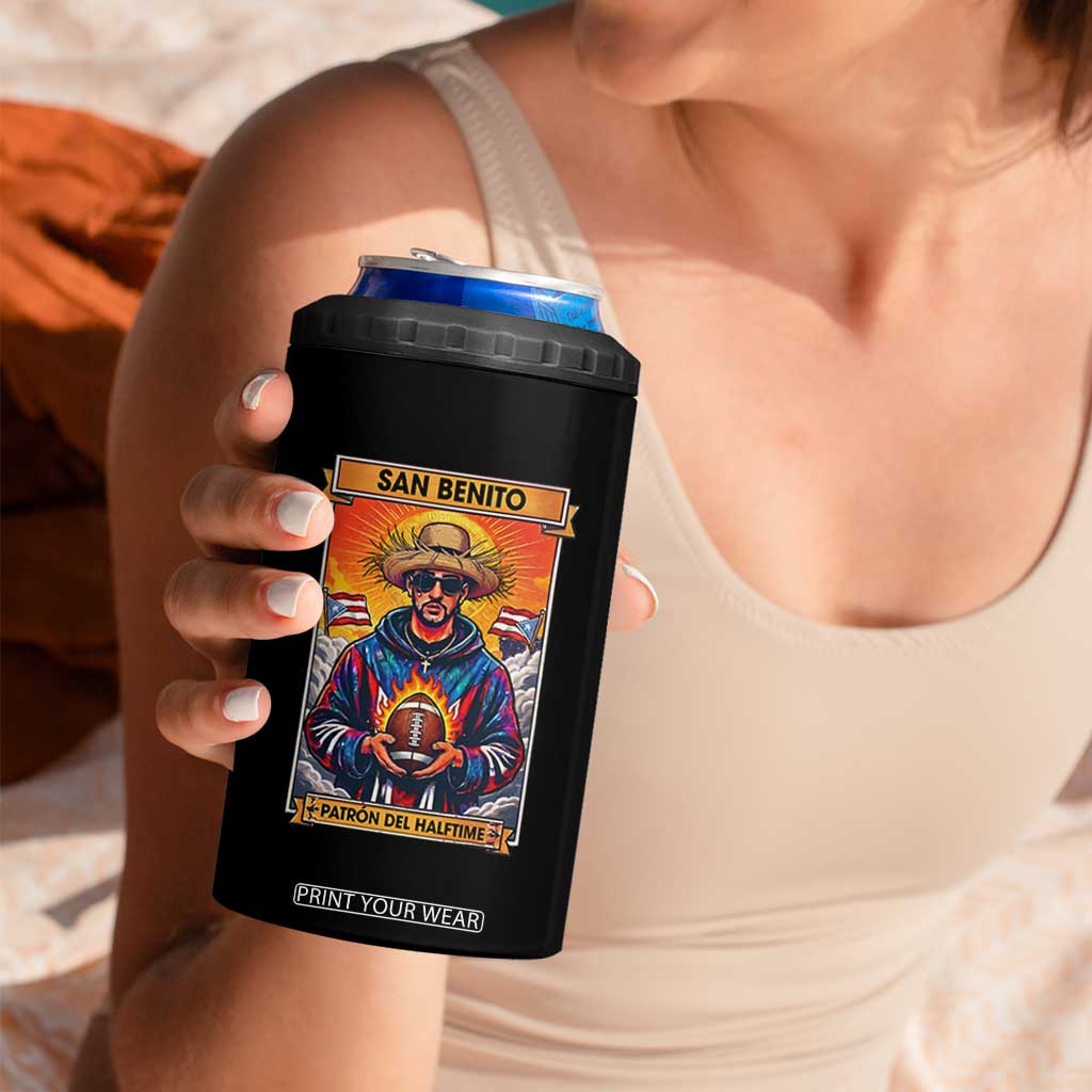 Funny San Benito Patron del Halftime 4 in 1 Can Cooler Tumbler Bowl 2026 Puerto Rican Football Music Fan TS02 Print Your Wear