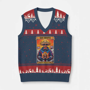 Funny San Benito Patron del Halftime V-Neck Knit Sweater Vest Bowl 2026 Puerto Rican Football Music Fan TS02 Navy Red Print Your Wear