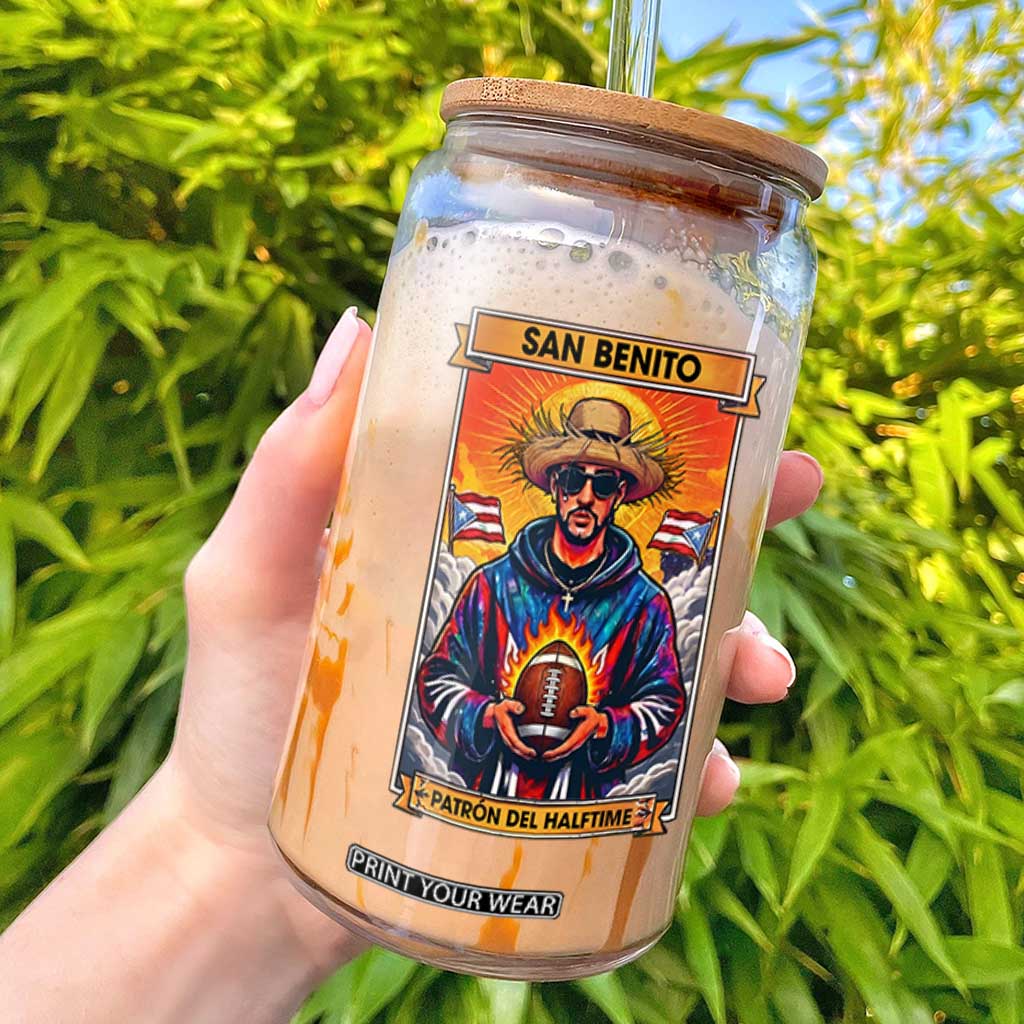 Funny San Benito Patron del Halftime Glass Can Bowl 2026 Puerto Rican Football Music Fan TS02 Black Print Your Wear