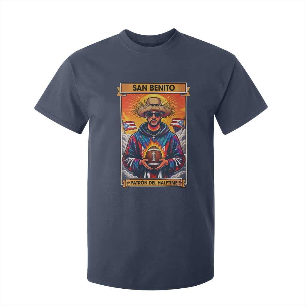 Funny San Benito Patron del Halftime T Shirt For Kid Bowl 2026 Puerto Rican Football Music Fan TS02 Navy Print Your Wear