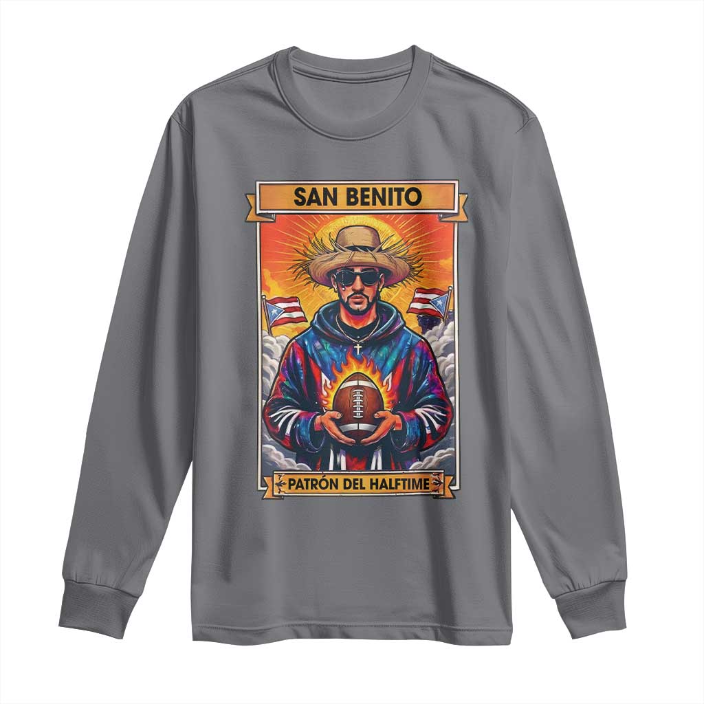 Funny San Benito Patron del Halftime Long Sleeve Shirt Bowl 2026 Puerto Rican Football Music Fan TS02 Charcoal Print Your Wear