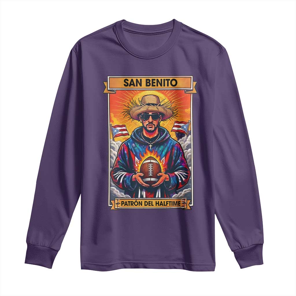 Funny San Benito Patron del Halftime Long Sleeve Shirt Bowl 2026 Puerto Rican Football Music Fan TS02 Purple Print Your Wear