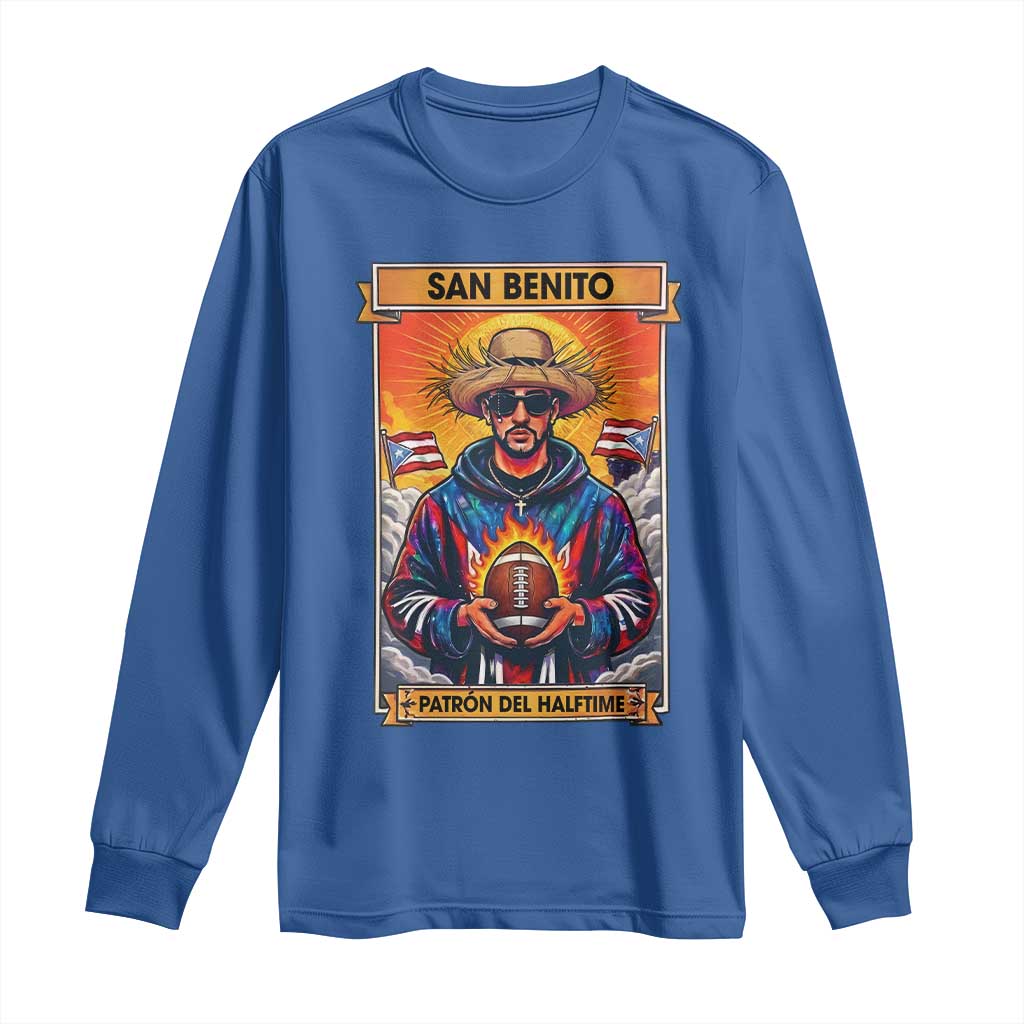 Funny San Benito Patron del Halftime Long Sleeve Shirt Bowl 2026 Puerto Rican Football Music Fan TS02 Royal Blue Print Your Wear