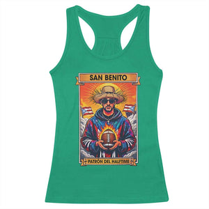 Funny San Benito Patron del Halftime Racerback Tank Top Bowl 2026 Puerto Rican Football Music Fan TS02 Irish Green Print Your Wear