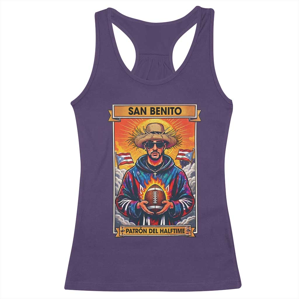 Funny San Benito Patron del Halftime Racerback Tank Top Bowl 2026 Puerto Rican Football Music Fan TS02 Purple Print Your Wear