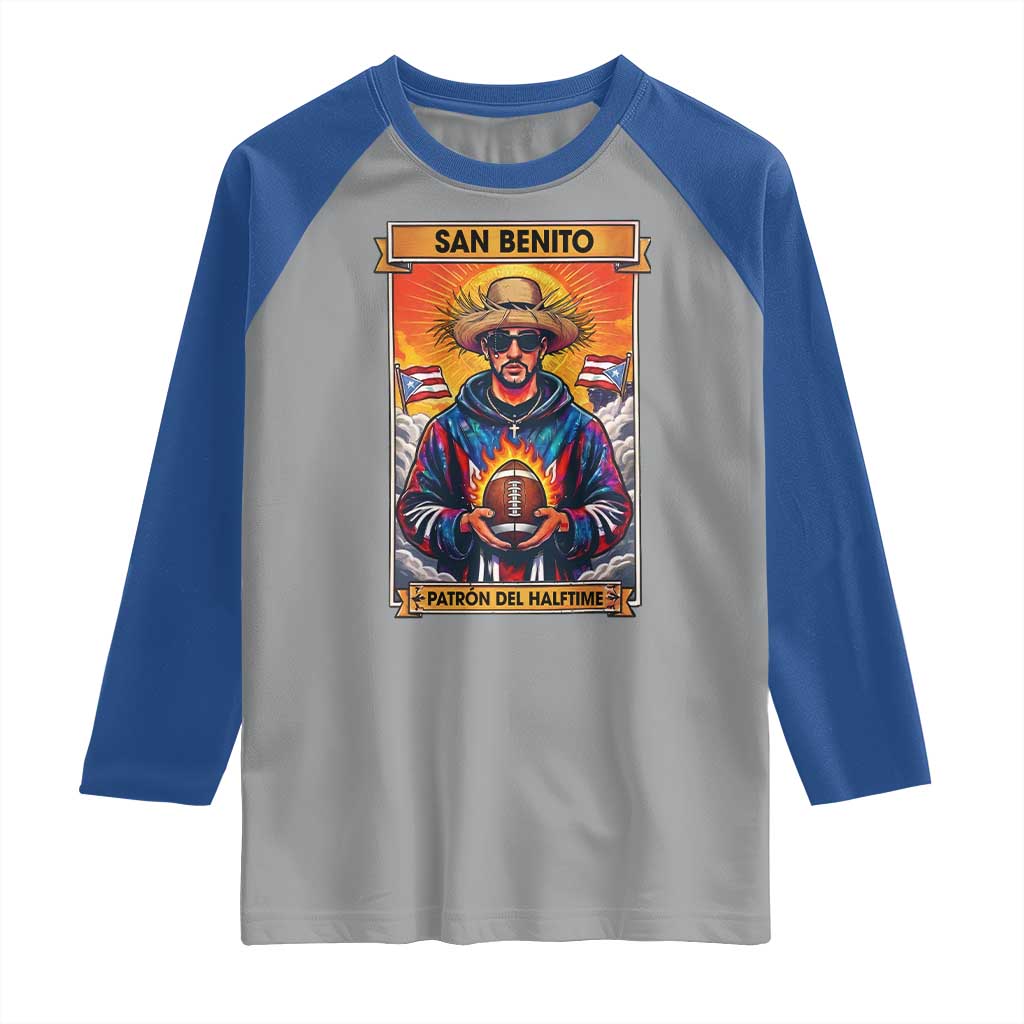 Funny San Benito Patron del Halftime Raglan Shirt Bowl 2026 Puerto Rican Football Music Fan TS02 Sport Gray Royal Print Your Wear
