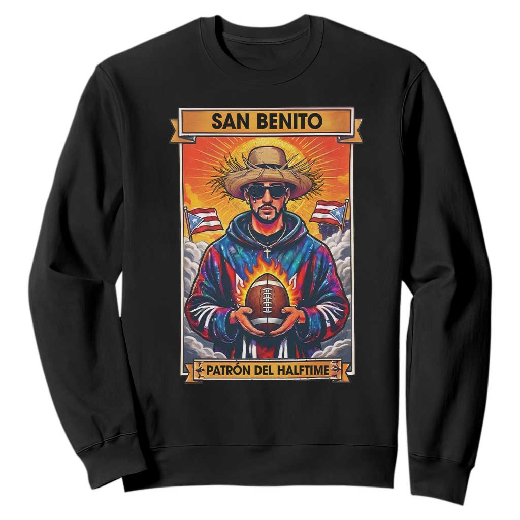 Funny San Benito Patron del Halftime Sweatshirt Bowl 2026 Puerto Rican Football Music Fan TS02 Black Print Your Wear