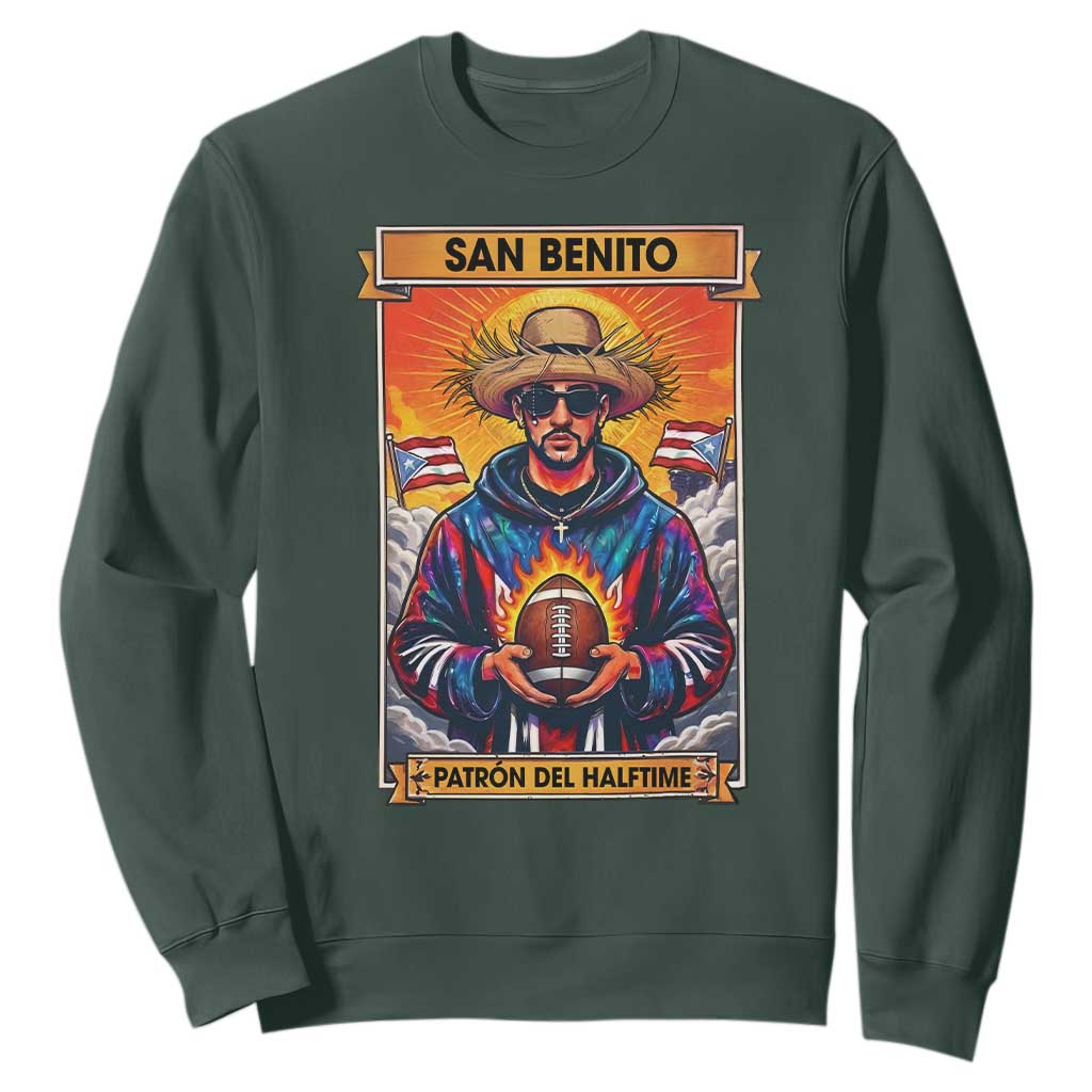 Funny San Benito Patron del Halftime Sweatshirt Bowl 2026 Puerto Rican Football Music Fan TS02 Dark Forest Green Print Your Wear