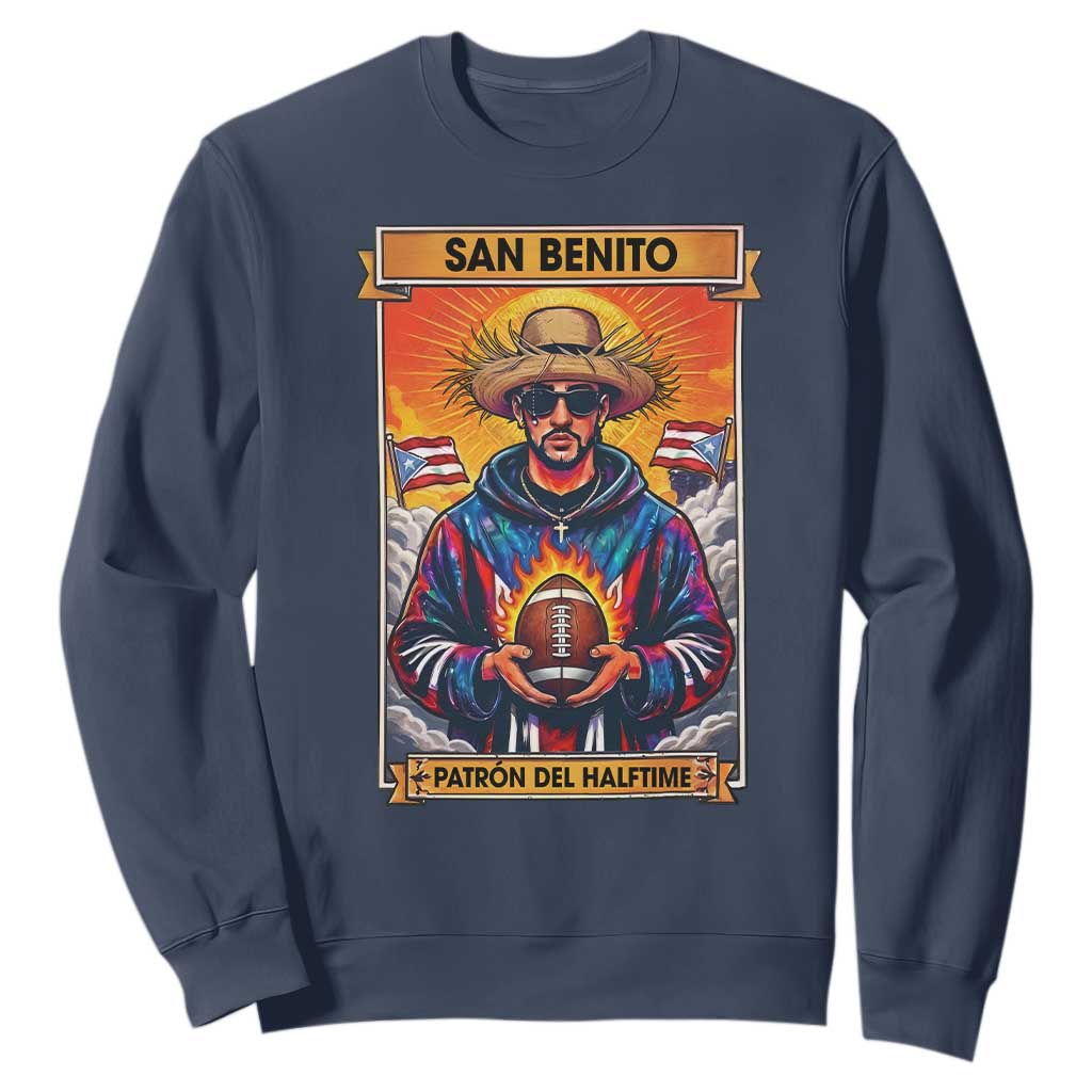Funny San Benito Patron del Halftime Sweatshirt Bowl 2026 Puerto Rican Football Music Fan TS02 Navy Print Your Wear