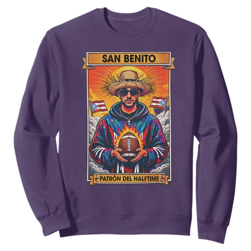 Funny San Benito Patron del Halftime Sweatshirt Bowl 2026 Puerto Rican Football Music Fan TS02 Purple Print Your Wear
