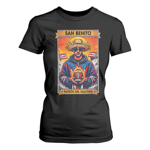 Funny San Benito Patron del Halftime T Shirt For Women Bowl 2026 Puerto Rican Football Music Fan TS02 Black Print Your Wear