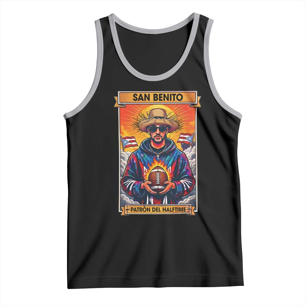 Funny San Benito Patron del Halftime Tank Top Bowl 2026 Puerto Rican Football Music Fan TS02 Black Athletic Heather Print Your Wear