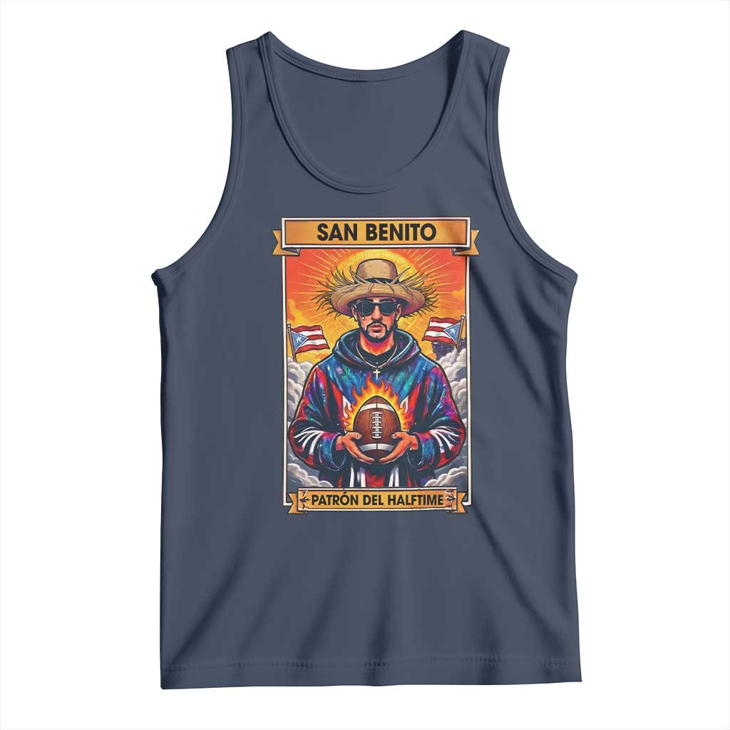 Funny San Benito Patron del Halftime Tank Top Bowl 2026 Puerto Rican Football Music Fan TS02 Navy Print Your Wear