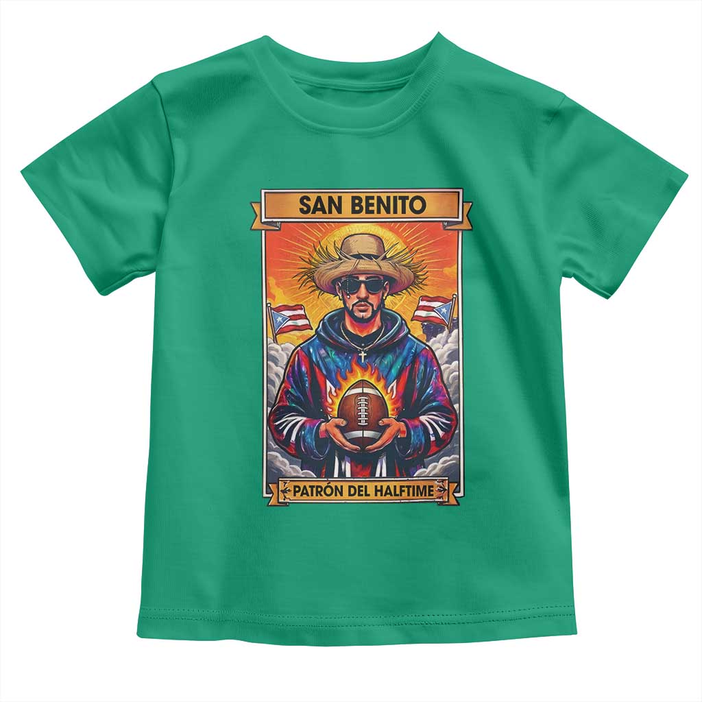 Funny San Benito Patron del Halftime Toddler T Shirt Bowl 2026 Puerto Rican Football Music Fan TS02 Irish Green Print Your Wear
