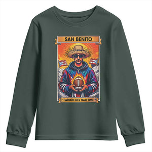 Funny San Benito Patron del Halftime Youth Sweatshirt Bowl 2026 Puerto Rican Football Music Fan TS02 Dark Forest Green Print Your Wear