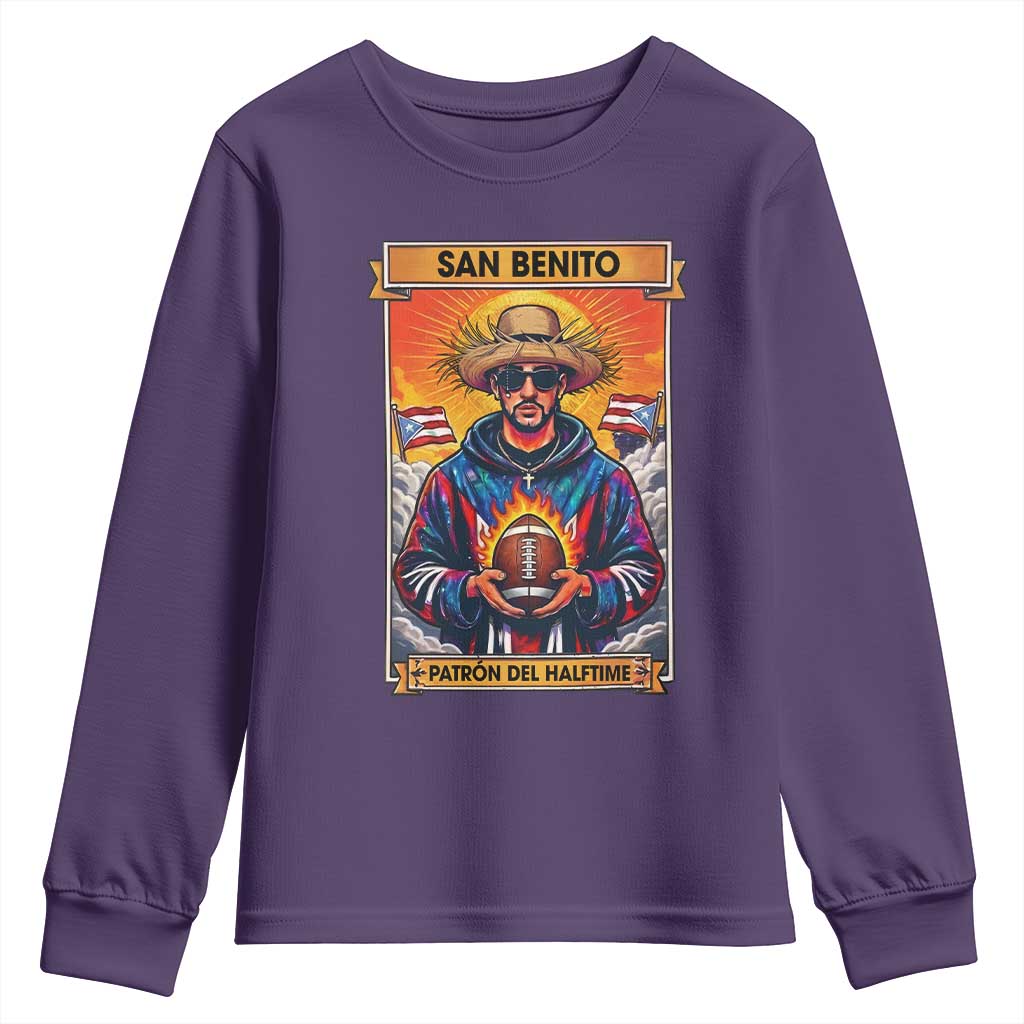 Funny San Benito Patron del Halftime Youth Sweatshirt Bowl 2026 Puerto Rican Football Music Fan TS02 Purple Print Your Wear