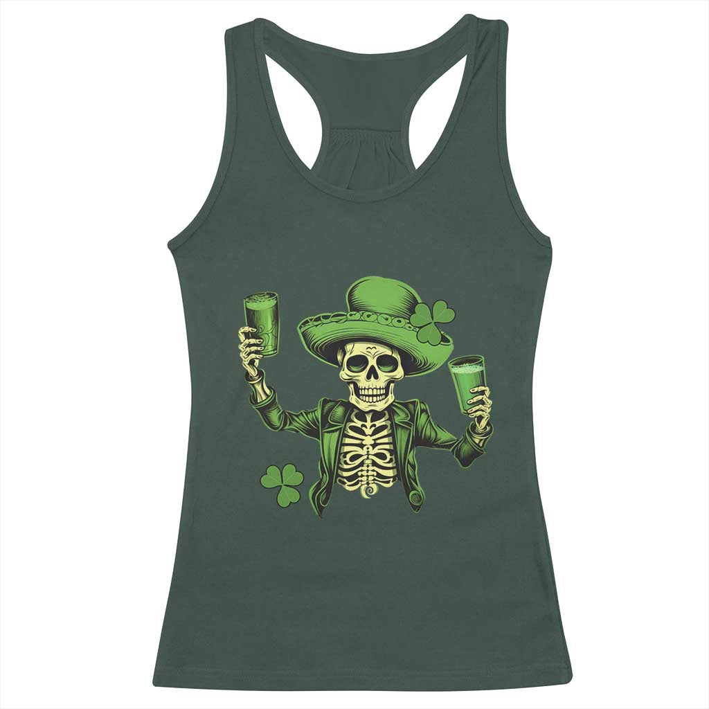 Funny St Patricks Day Drinking Skeleton Racerback Tank Top for Beer Lover Alcoholic TS02 Dark Forest Green Print Your Wear