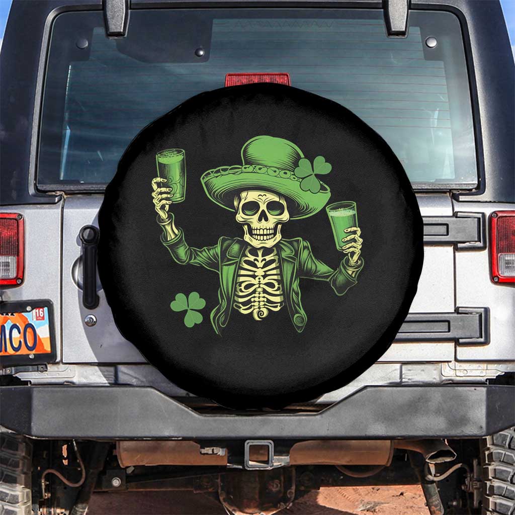 Funny St. Patricks Day Drinking Skeleton Spare Tire Cover for Beer Lover Alcoholic TS02 No hole Black Print Your Wear