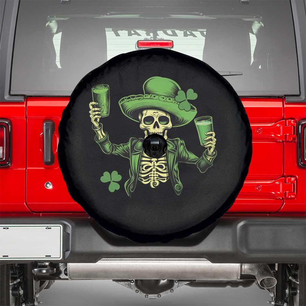 Funny St. Patricks Day Drinking Skeleton Spare Tire Cover for Beer Lover Alcoholic TS02 Black Print Your Wear