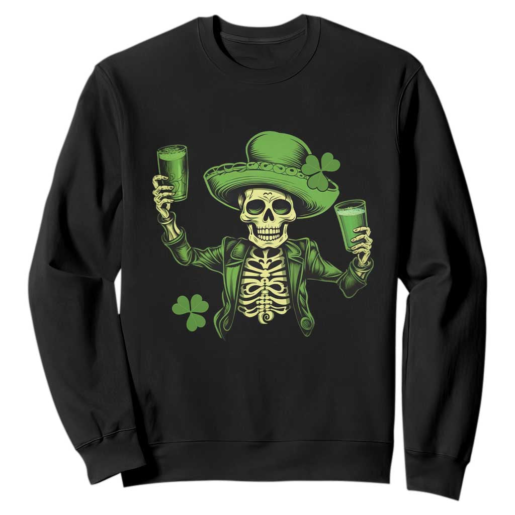 Funny St. Patricks Day Drinking Skeleton Sweatshirt for Beer Lover Alcoholic TS02 Black Printyourwear