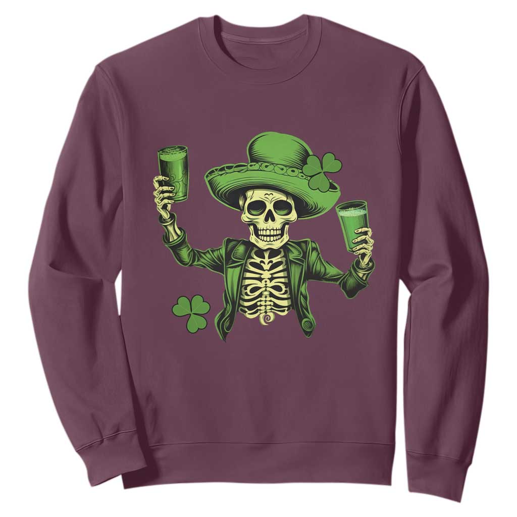 Funny St. Patricks Day Drinking Skeleton Sweatshirt for Beer Lover Alcoholic TS02 Maroon Printyourwear
