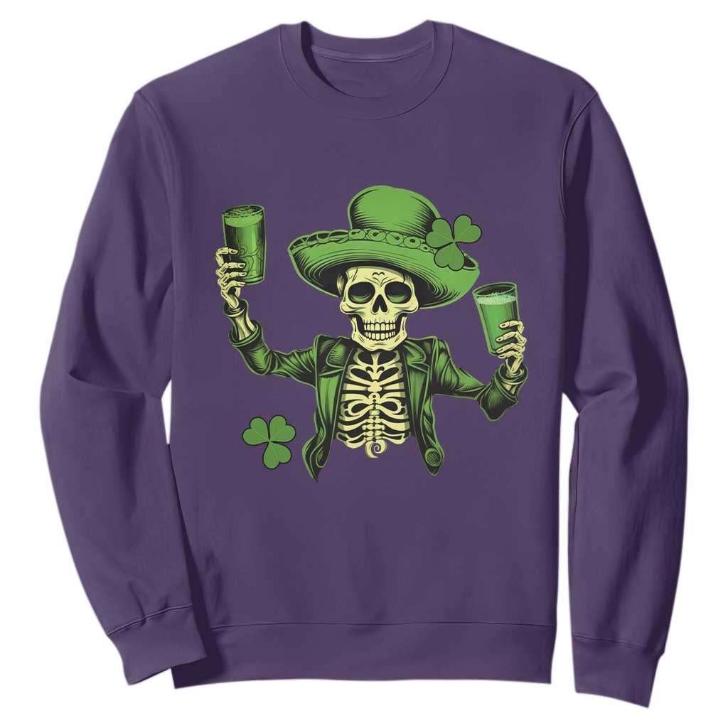 Funny St. Patricks Day Drinking Skeleton Sweatshirt for Beer Lover Alcoholic TS02 Purple Printyourwear