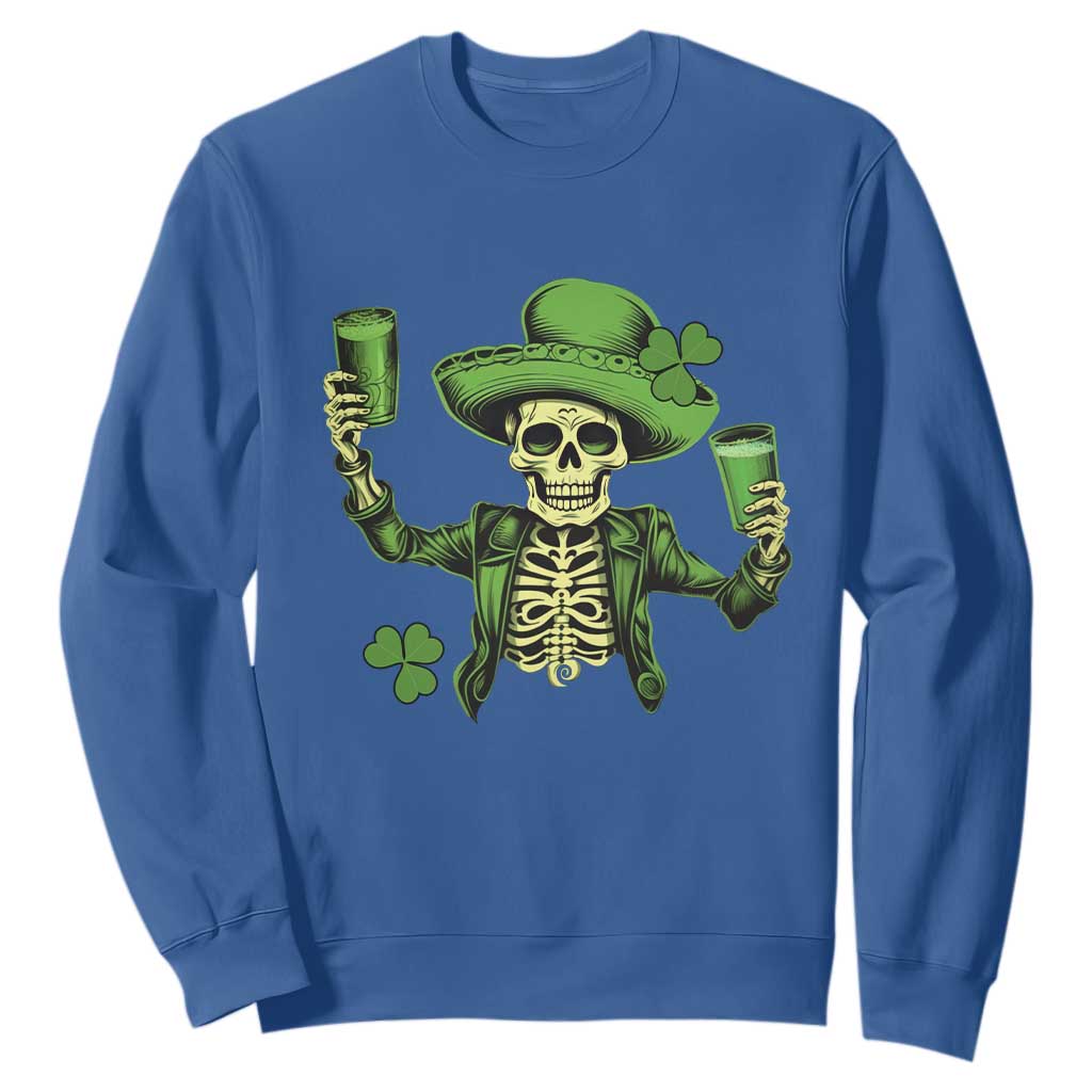 Funny St. Patricks Day Drinking Skeleton Sweatshirt for Beer Lover Alcoholic TS02 Royal Blue Printyourwear