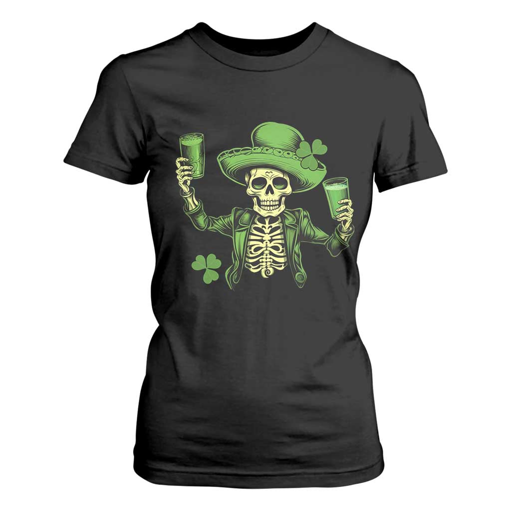 Funny St Patricks Day Drinking Skeleton T Shirt For Women for Beer Lover Alcoholic TS02 Black Print Your Wear