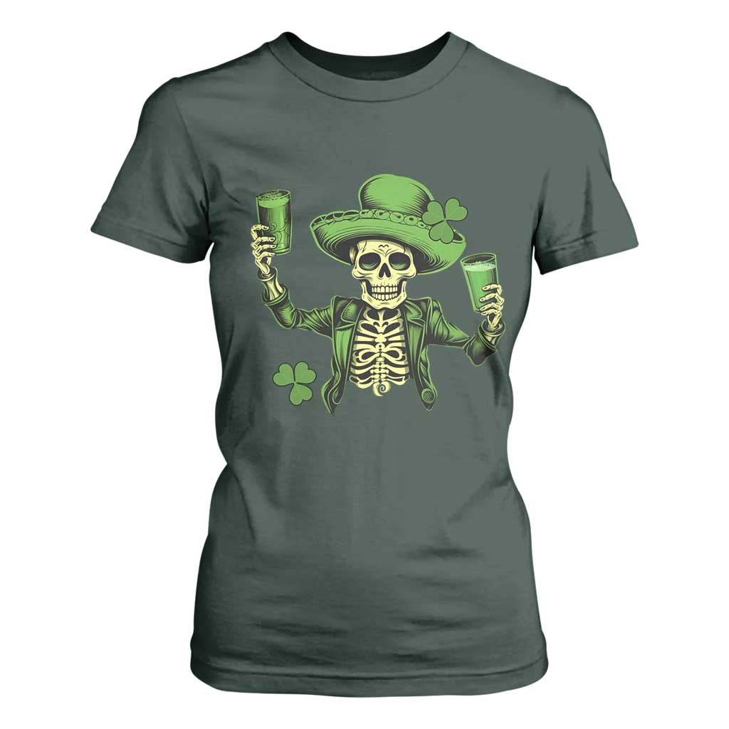 Funny St Patricks Day Drinking Skeleton T Shirt For Women for Beer Lover Alcoholic TS02 Dark Forest Green Print Your Wear