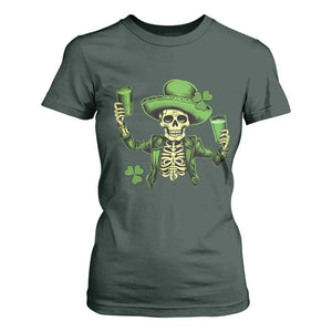 Funny St Patricks Day Drinking Skeleton T Shirt For Women for Beer Lover Alcoholic TS02 Dark Forest Green Print Your Wear