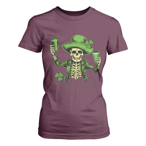 Funny St Patricks Day Drinking Skeleton T Shirt For Women for Beer Lover Alcoholic TS02 Maroon Print Your Wear