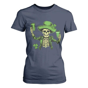 Funny St Patricks Day Drinking Skeleton T Shirt For Women for Beer Lover Alcoholic TS02 Navy Print Your Wear