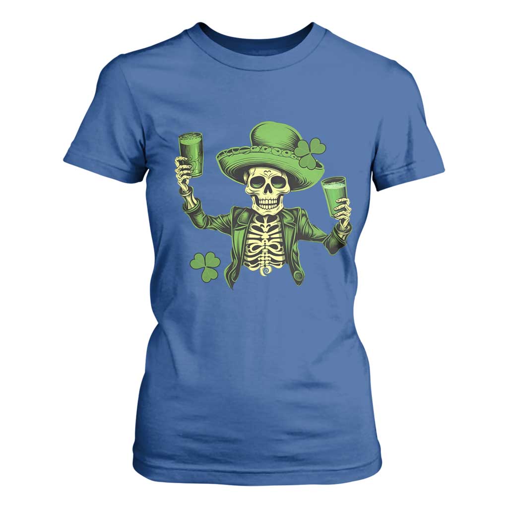 Funny St Patricks Day Drinking Skeleton T Shirt For Women for Beer Lover Alcoholic TS02 Royal Blue Print Your Wear