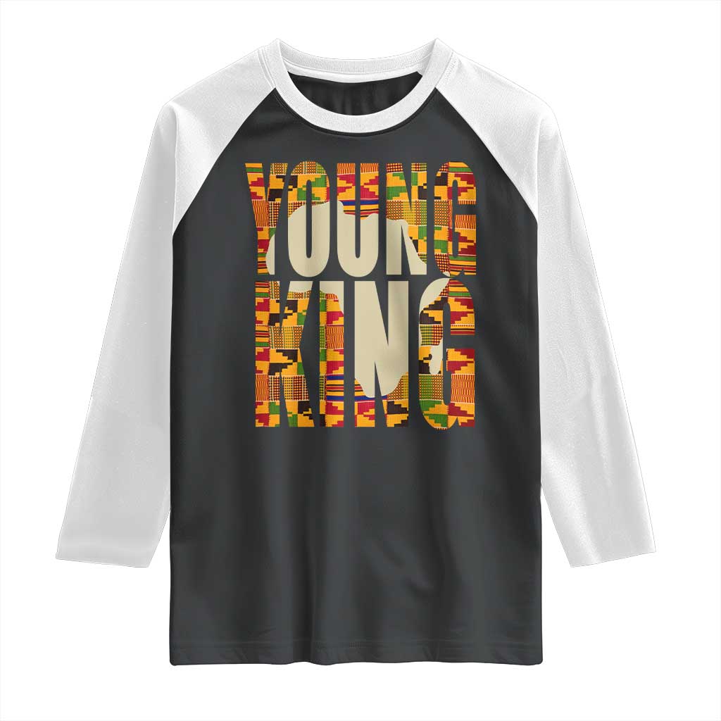 African Kente Young King Raglan Shirt TS02 Black White Print Your Wear