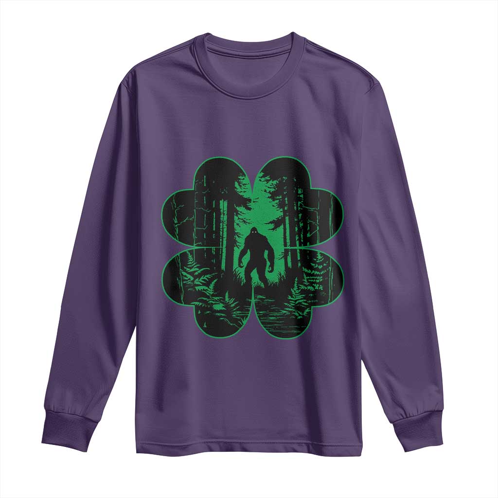Funny St Patricks Day Bigfoot Long Sleeve Shirt Sasquatch Shamrock Paddys Irish TS02 Purple Print Your Wear