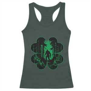 Funny St Patricks Day Bigfoot Racerback Tank Top Sasquatch Shamrock Paddys Irish TS02 Dark Forest Green Print Your Wear