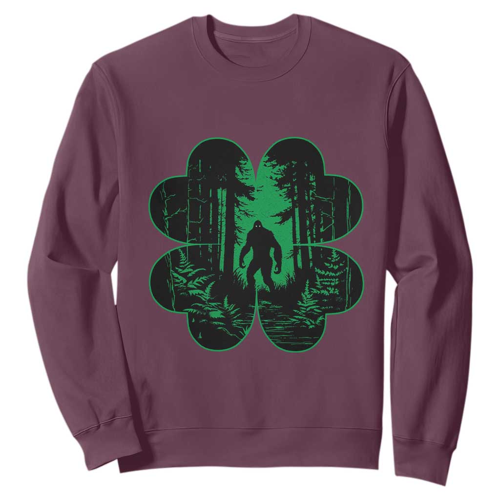 Funny St. Patricks Day Bigfoot Sweatshirt Sasquatch Shamrock Paddys Irish TS02 Maroon Printyourwear