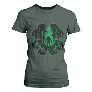 Funny St Patricks Day Bigfoot T Shirt For Women Sasquatch Shamrock Paddys Irish TS02 Dark Forest Green Print Your Wear