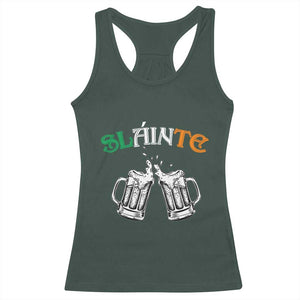 Funny St Patricks Day Drinking Racerback Tank Top Slainte Irish Cheers TS02 Dark Forest Green Print Your Wear