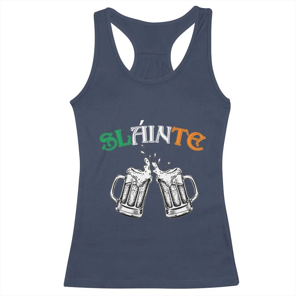 Funny St Patricks Day Drinking Racerback Tank Top Slainte Irish Cheers TS02 Navy Print Your Wear